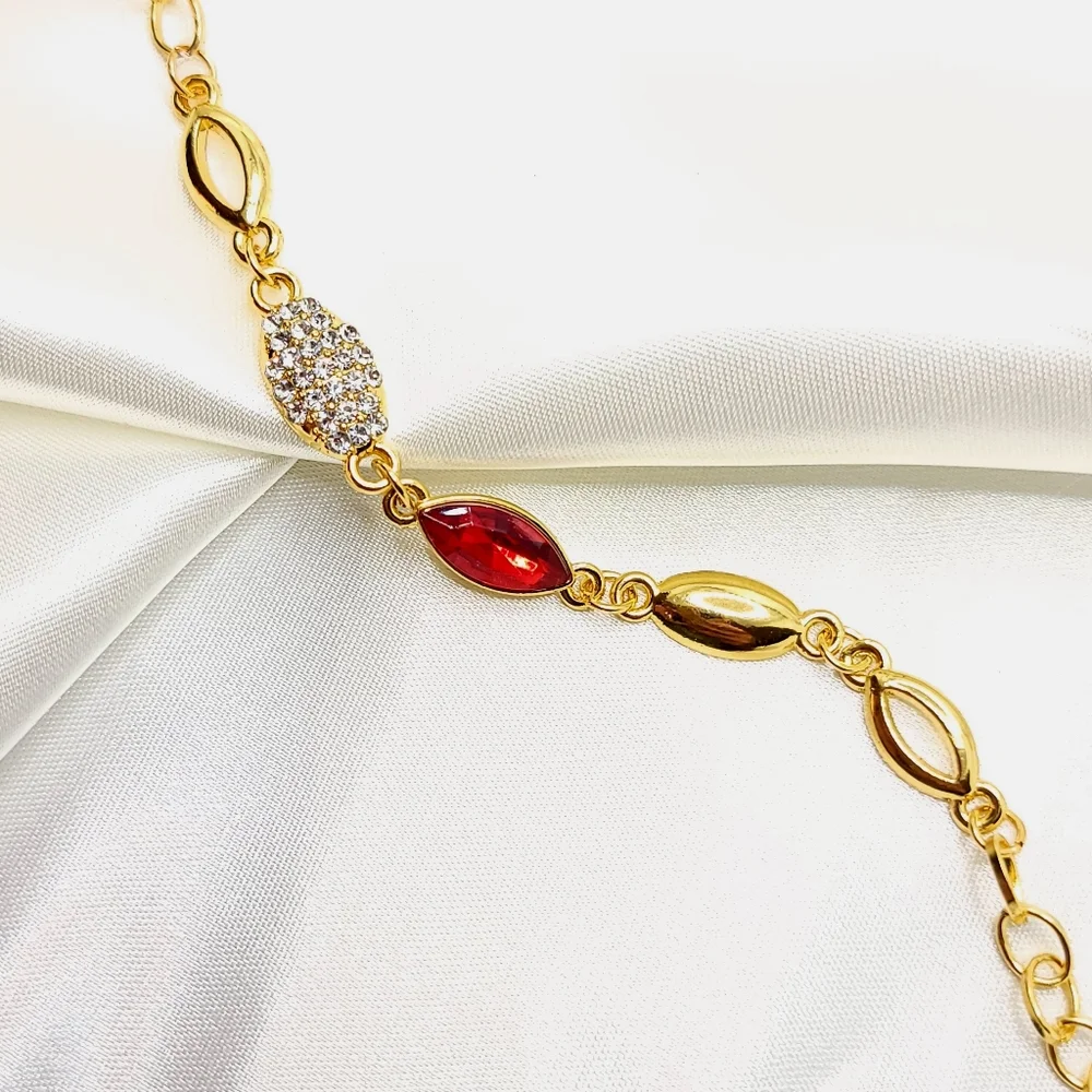 Golden Marquise Bracelet Ruby Red Gem Link